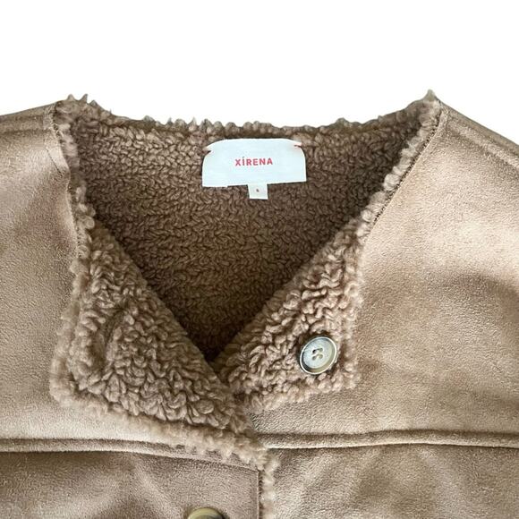 Xirena Women’s Thayer Suede Driftwood Tan Shearling Collarless Boxy Jacket Sz S - Picture 3 of 10